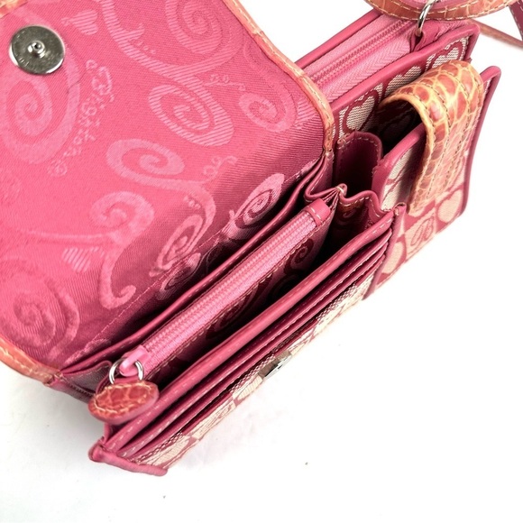 Brighton Crossbody Wallet Pink Mix Croc Canvas Leather Hearts Purse Vintage - Picture 7 of 13